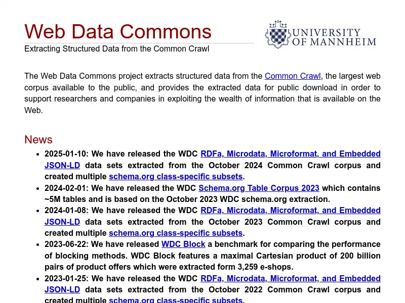 screenshot of webdatacommons.org