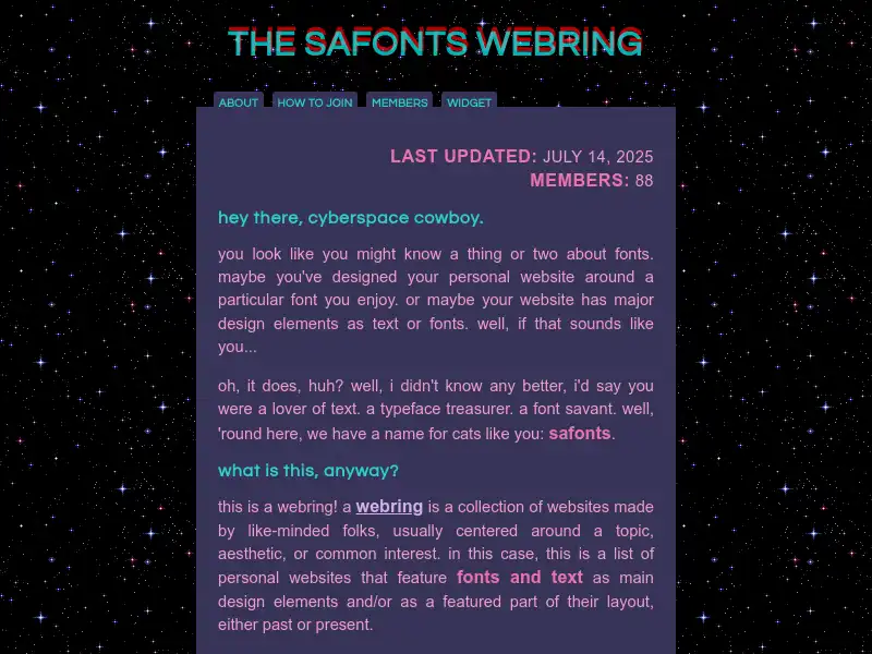 screenshot of The Safonts Webring