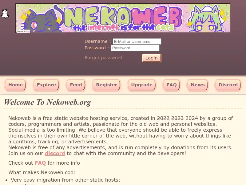 screenshot of nekoweb
