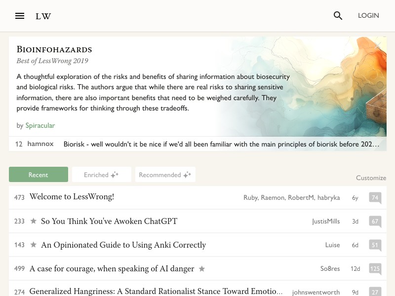 screenshot of LessWrong