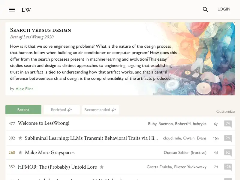 screenshot of LessWrong