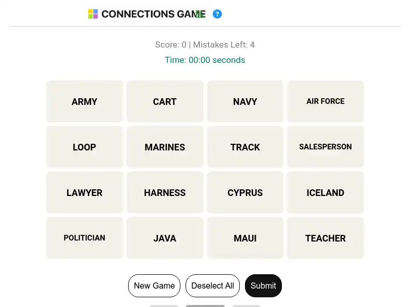 screenshot of Connections game