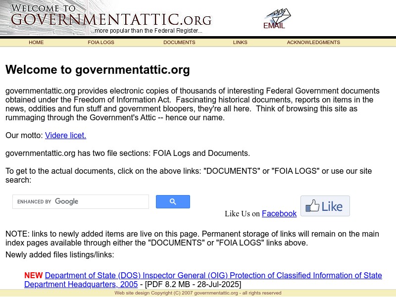 screenshot of Government Attic