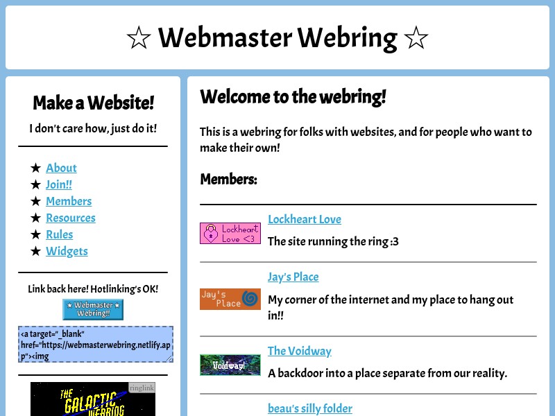 screenshot of ☆ Webmaster Webring ☆