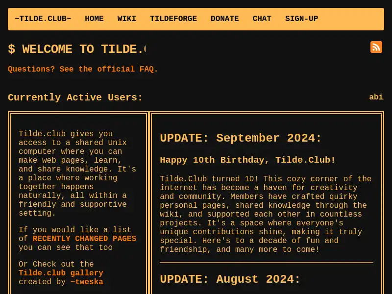 screenshot of ~tilde.club~