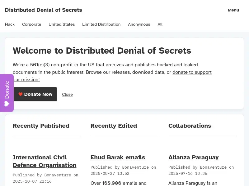 screenshot of Distributed Denial of Secrets